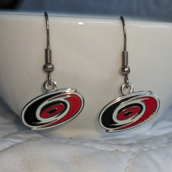 NHL Carolina Hurricane's Hockey Team Logo Earrings  LIKE NEW! - Picture 2 of 7